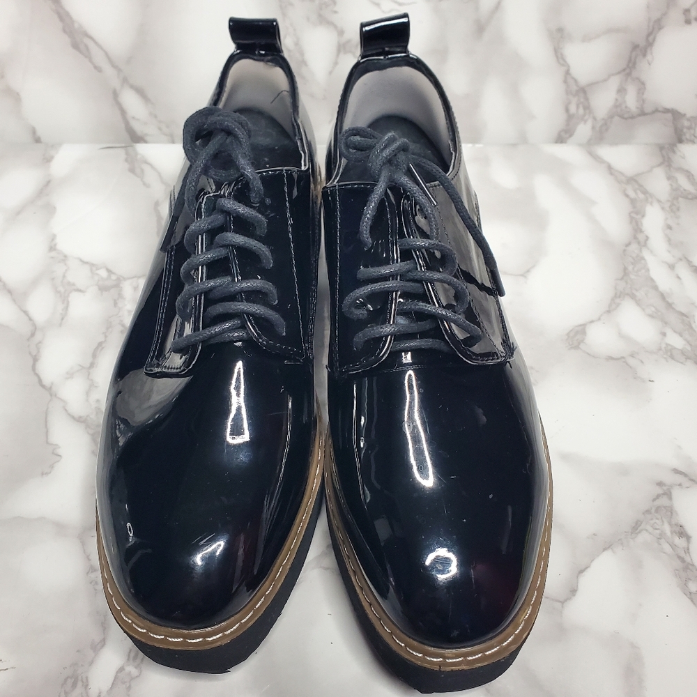 St. Sana Black Patent Oxfords Size 37 (6.5-7)